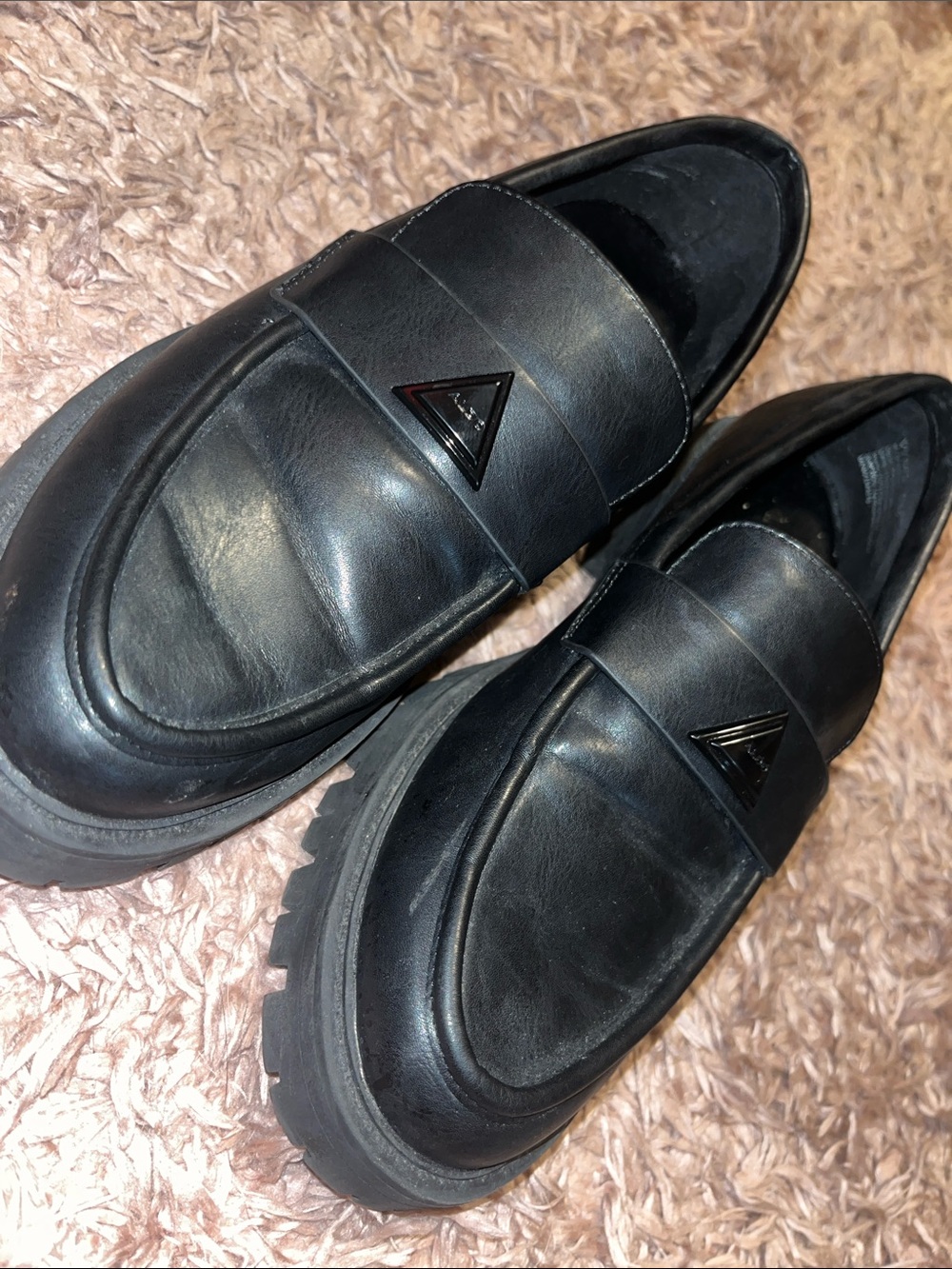 Aldo Black Leather Classic Penny Loafers with Triangular Accent
